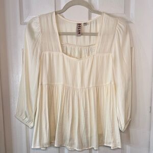 Anthropologie Dolan Cream Square Neck Babydoll Tiered Top XS